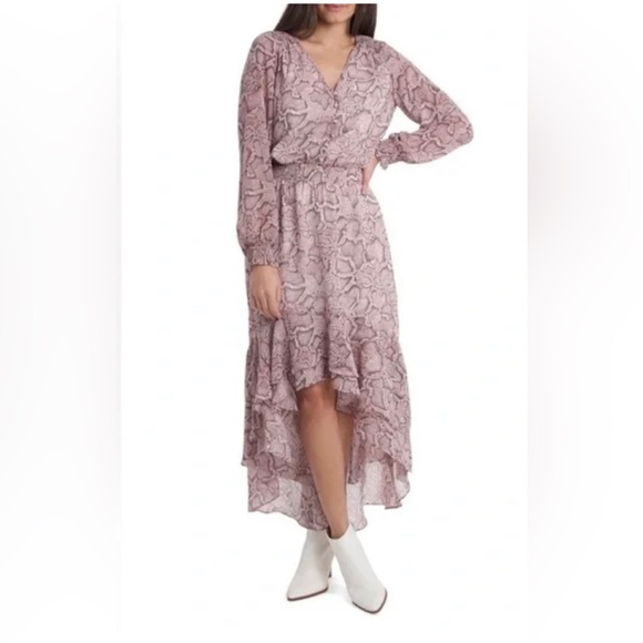 1.State Pink Snakeskin Long Sleeve High Low Dress size S but fits like a M NWT - Picture 4 of 8